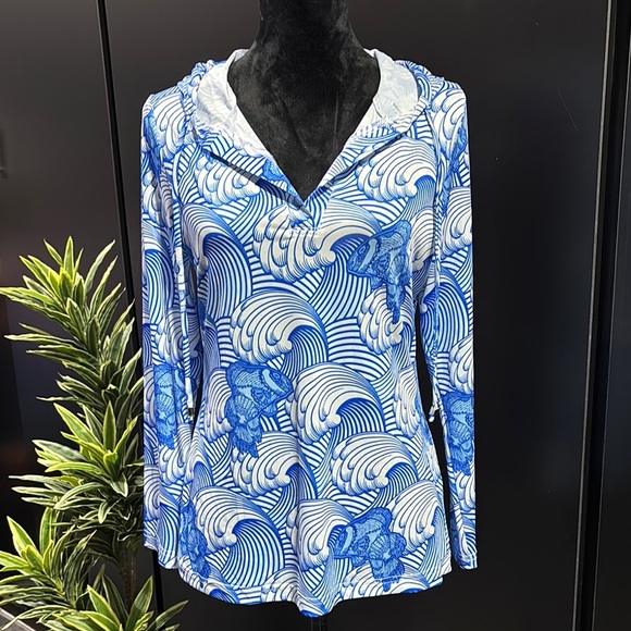 Jean-Pierre Klifa Paris Hoodie, V-neck, long sleeve, coverup, wave pattern top - Picture 1 of 12